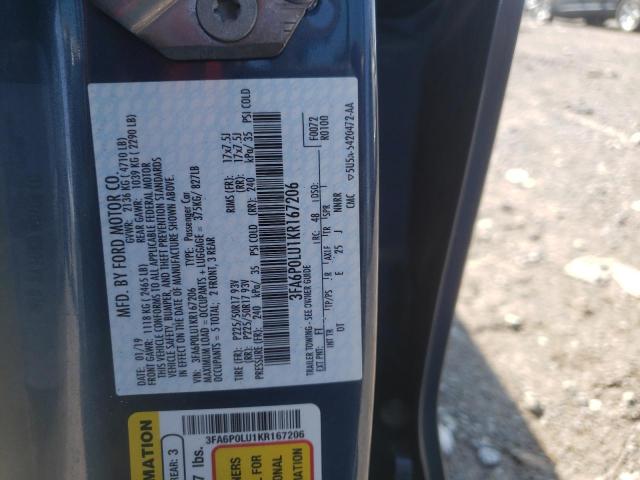 Photo 10 from auction – 2019 FORD FUSION SE with VIN 3FA6P0LU1KR167206