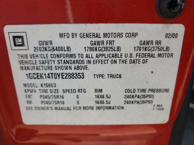 Photo 10 from auction – 2000 CHEVROLET SILVERADO with VIN 1GCEK14T0YE288353