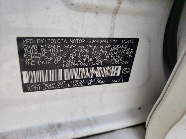 Photo 10 from auction – 2004 LEXUS LS 430 with VIN JTHBN36F940134601