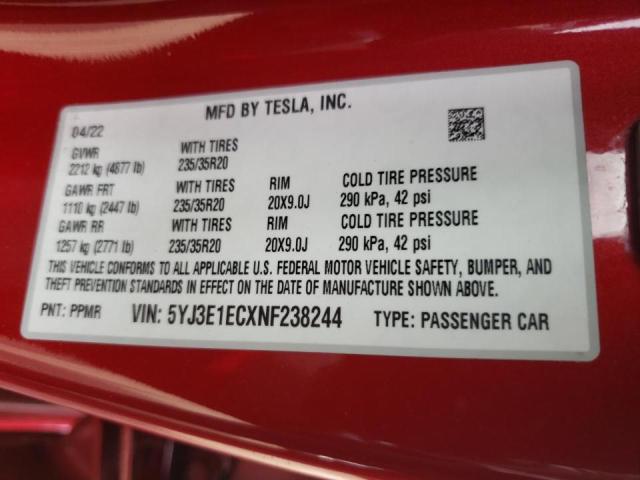 Photo 10 from auction – 2022 TESLA MODEL 3 with VIN 5YJ3E1ECXNF238244
