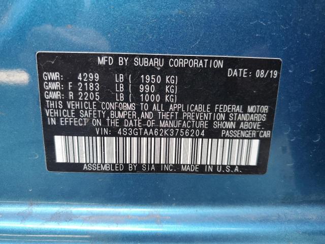 Photo 10 from auction – 2019 SUBARU IMPREZA with VIN 4S3GTAA62K3756204