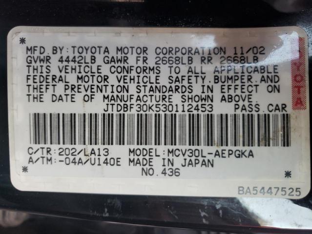 Photo 10 from auction – 2003 TOYOTA CAMRY with VIN JTDBF30K530112453