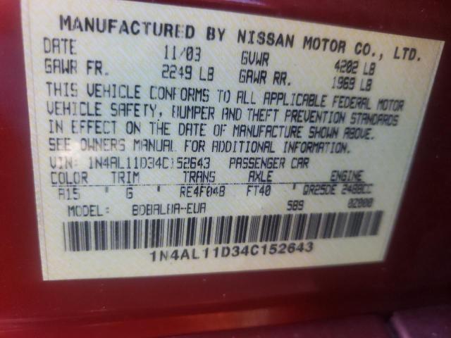 Photo 10 from auction – 2004 NISSAN ALTIMA BAS with VIN 1N4AL11D34C152643
