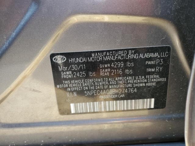 Photo 10 from auction – 2011 HYUNDAI SONATA SE with VIN 5NPEC4AC3BH274764