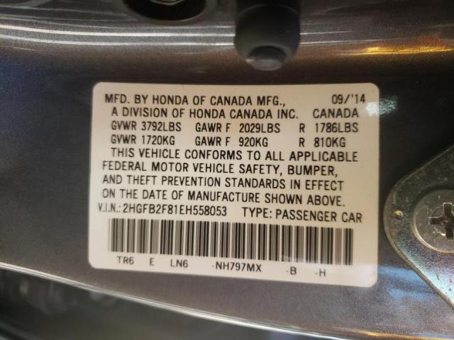Photo 10 from auction – 2014 HONDA CIVIC EX with VIN 2HGFB2F81EH558053
