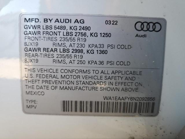 Photo 10 from auction – 2022 AUDI Q5 PREMIUM with VIN WA1EAAFY6N2092856