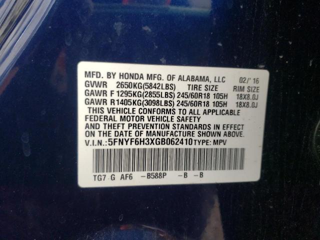 Photo 10 from auction – 2016 HONDA PILOT EX with VIN 5FNYF6H3XGB062410