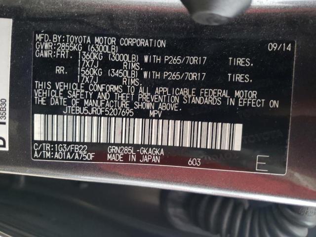Photo 10 from auction – 2015 TOYOTA 4RUNNER SR with VIN JTEBU5JR0F5207695