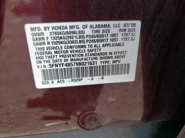 Photo 10 from auction – 2009 HONDA PILOT EXL with VIN 5FNYF48579B021631