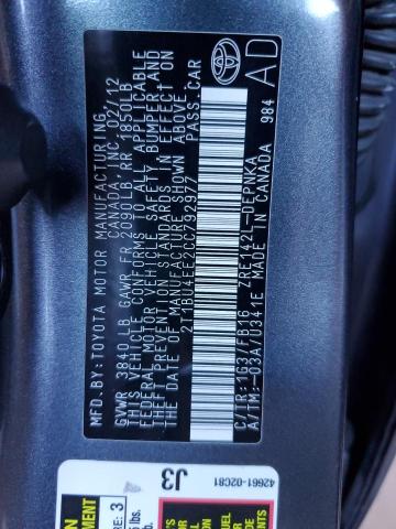 Photo 10 from auction – 2012 TOYOTA COROLLA BA with VIN 2T1BU4EE2CC792977