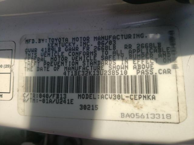 Photo 10 from auction – 2003 TOYOTA CAMRY with VIN 4T1BE32K13U238510