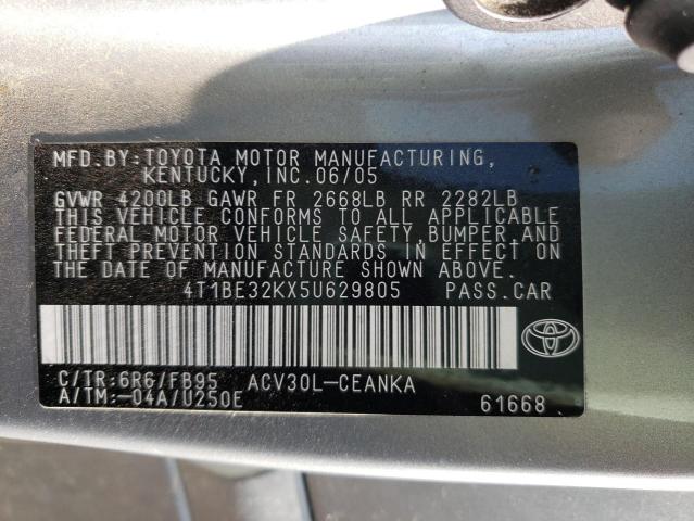 Photo 10 from auction – 2005 TOYOTA CAMRY LE with VIN 4T1BE32KX5U629805
