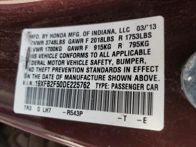 Photo 10 from auction – 2013 HONDA CIVIC LX with VIN 19XFB2F50DE225762