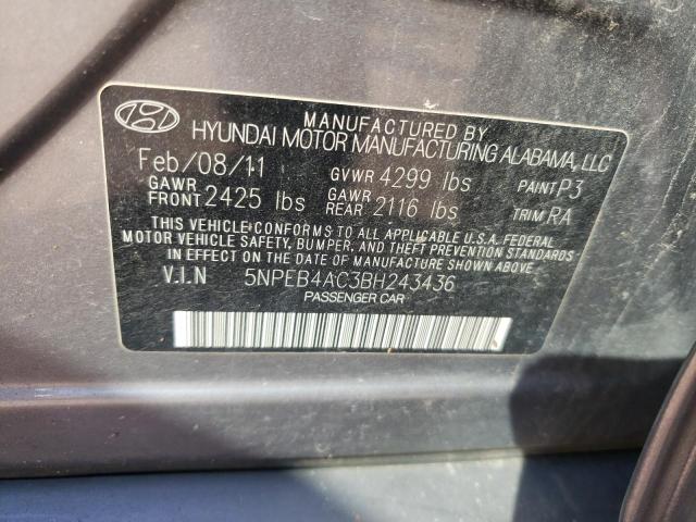 Photo 10 from auction – 2011 HYUNDAI SONATA GLS with VIN 5NPEB4AC3BH243436