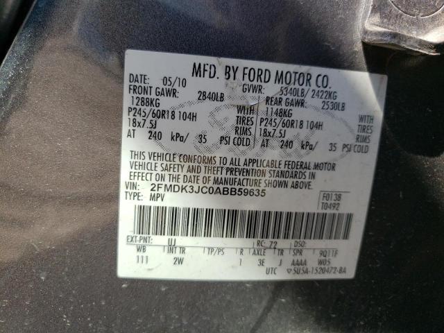 Photo 10 from auction – 2010 FORD EDGE SEL with VIN 2FMDK3JC0ABB59635