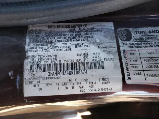 Photo 10 from auction – 2011 FORD FUSION SE with VIN 3FAHP0HA4BR108674