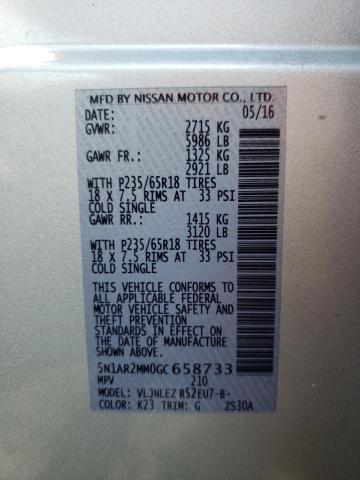 Photo 10 from auction – 2016 NISSAN PATHFINDER with VIN 5N1AR2MM0GC658733