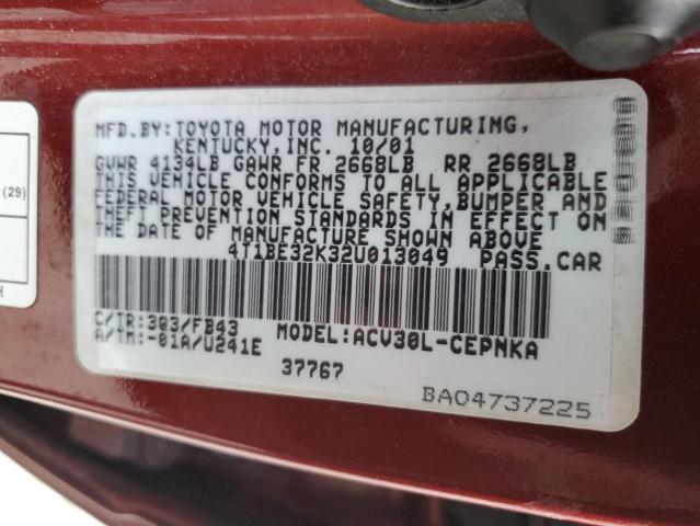 Photo 10 from auction – 2002 TOYOTA CAMRY LE with VIN 4T1BE32K32U013049