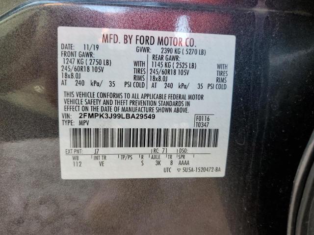 Photo 10 from auction – 2020 FORD EDGE SEL with VIN 2FMPK3J99LBA29549