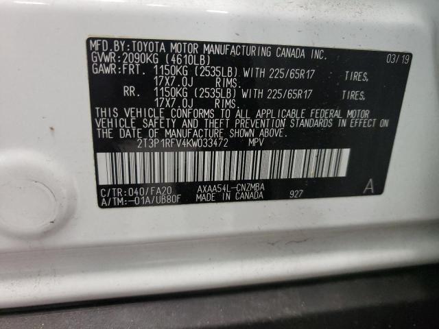Photo 10 from auction – 2019 TOYOTA RAV4 XLE with VIN 2T3P1RFV4KW033472