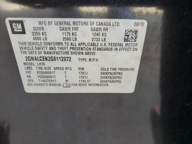 Photo 10 from auction – 2016 CHEVROLET EQUINOX LT with VIN 2GNALCEK2G6112072