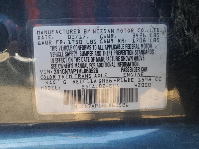 Photo 10 from auction – 2017 NISSAN VERSA S with VIN 3N1CN7AP1HL860526
