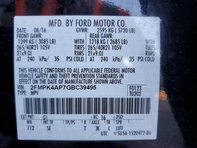 Photo 10 from auction – 2016 FORD EDGE SPORT with VIN 2FMPK4AP7GBC39495