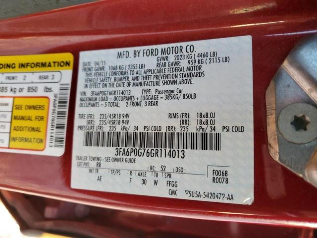 Photo 10 from auction – 2016 FORD FUSION S with VIN 3FA6P0G76GR114013