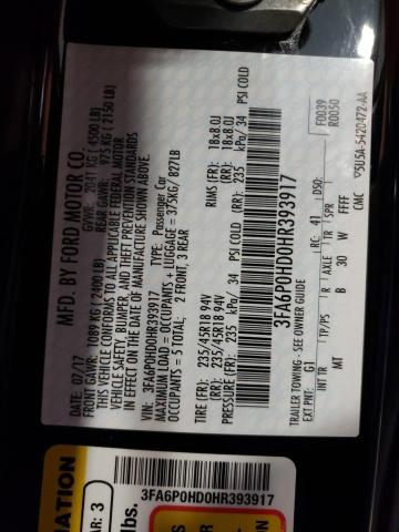 Photo 10 from auction – 2017 FORD FUSION SE with VIN 3FA6P0HD0HR393917