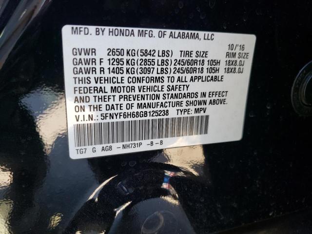 Photo 10 from auction – 2016 HONDA PILOT EXL with VIN 5FNYF6H68GB125238