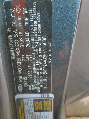Photo 10 from auction – 2019 KIA FORTE FE with VIN 3KPF24AD2KE136038