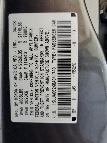 Photo 10 from auction – 2008 ACURA TL with VIN 19UUA662X8A041740