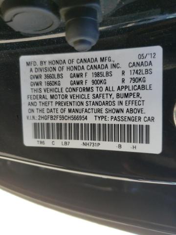 Photo 10 from auction – 2012 HONDA CIVIC LX with VIN 2HGFB2F59CH566954