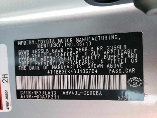 Photo 10 from auction – 2011 TOYOTA CAMRY HYBR with VIN 4T1BB3EK4BU136704