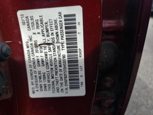Photo 10 from auction – 2013 HONDA CIVIC LX with VIN 2HGFB2F57DH530780