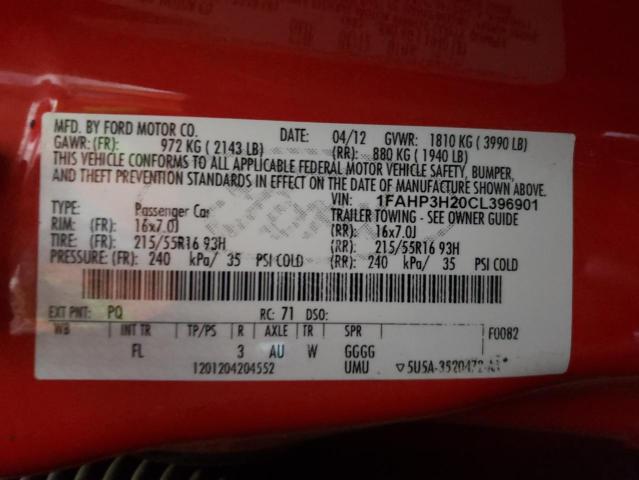 Photo 10 from auction – 2012 FORD FOCUS SEL with VIN 1FAHP3H20CL396901