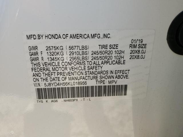 Photo 10 from auction – 2019 ACURA MDX TECHNO with VIN 5J8YD4H56KL018956
