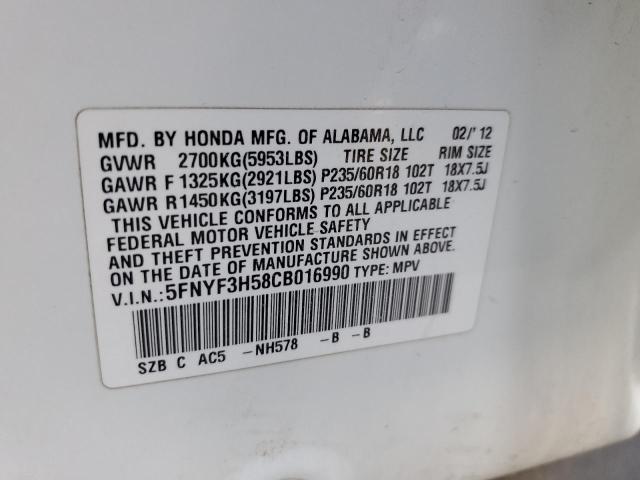 Photo 10 from auction – 2012 HONDA PILOT EXL with VIN 5FNYF3H58CB016990