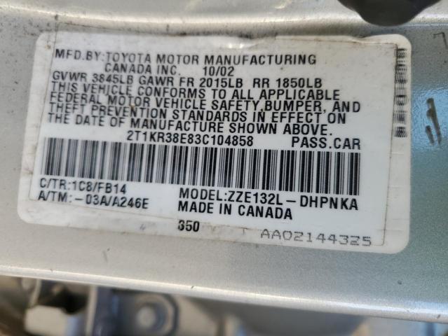 Photo 10 from auction – 2003 TOYOTA COROLLA MA with VIN 2T1KR38E83C104858