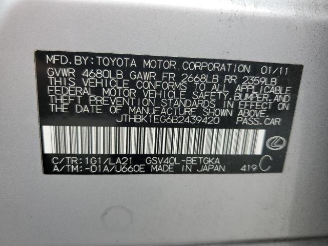 Photo 10 from auction – 2011 LEXUS ES 350 with VIN JTHBK1EG6B2439420