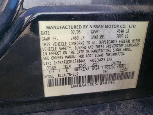 Photo 10 from auction – 2005 NISSAN MAXIMA SE with VIN 1N4BA41E05C848446