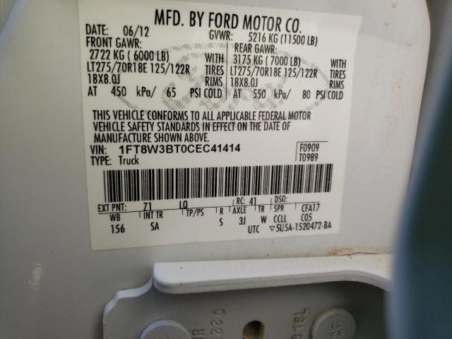 Photo 10 from auction – 2012 FORD F350 SUPER with VIN 1FT8W3BT0CEC41414