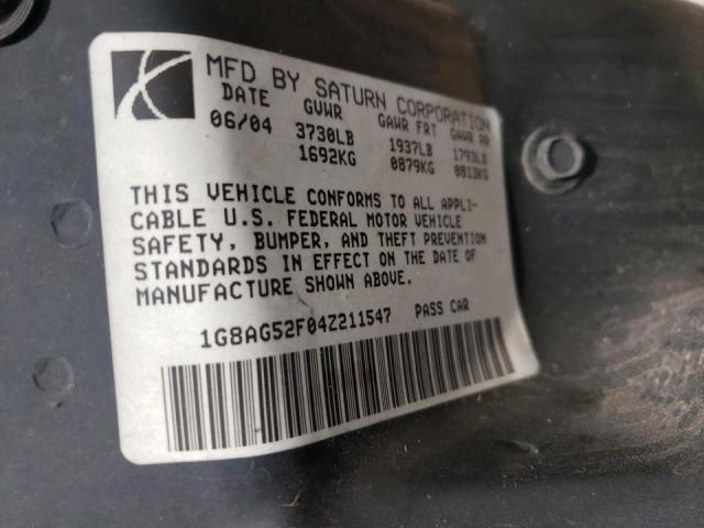 Photo 10 from auction – 2004 SATURN ION LEVEL with VIN 1G8AG52F04Z211547