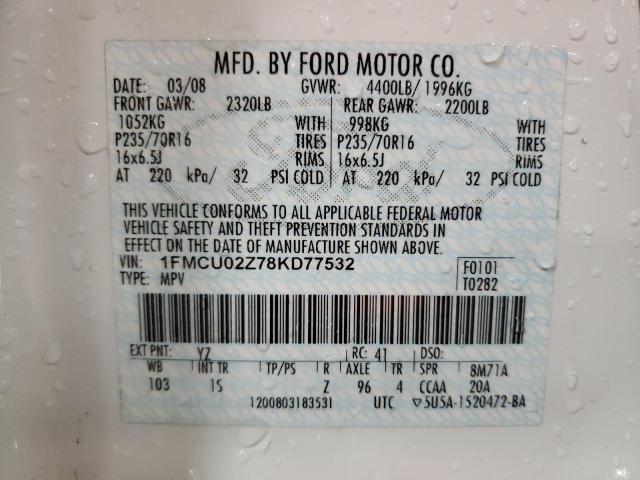 Photo 10 from auction – 2008 FORD ESCAPE XLT with VIN 1FMCU93178KA83819