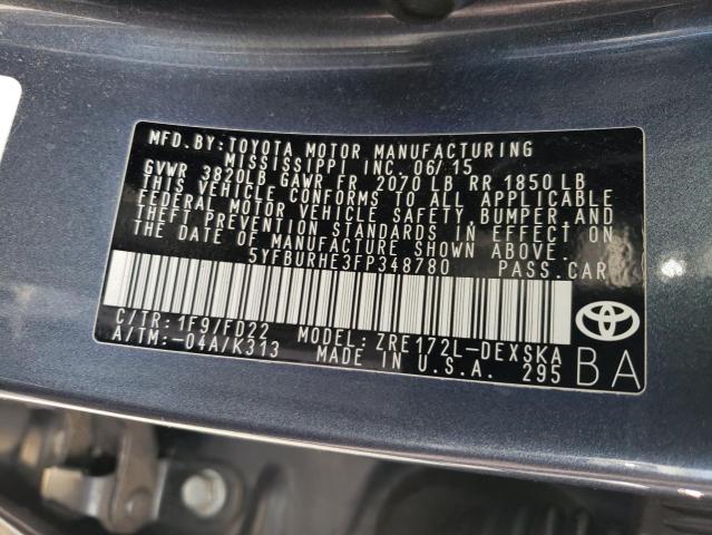 Photo 10 from auction – 2015 TOYOTA COROLLA L with VIN 5YFBURHE3FP348780