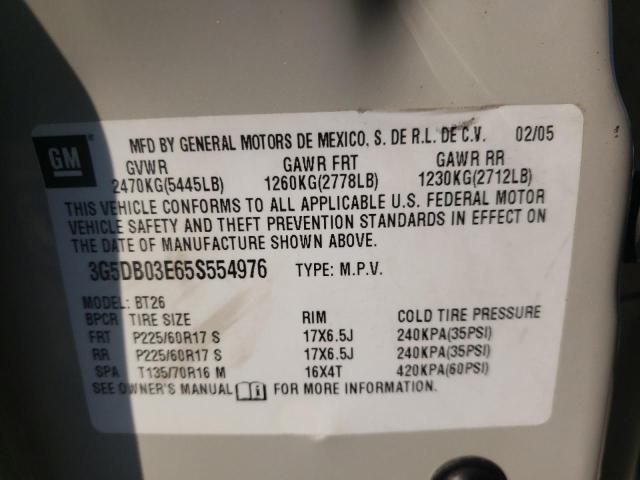 Photo 10 from auction – 2005 BUICK RENDEZVOUS with VIN 3G5DB03E65S554976