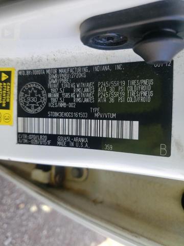 Photo 10 from auction – 2012 TOYOTA HIGHLANDER with VIN 5TDBK3EH0CS161503