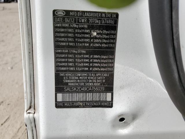 Photo 10 from auction – 2012 LAND ROVER RANGE ROVE with VIN SALSK2D49CA756039