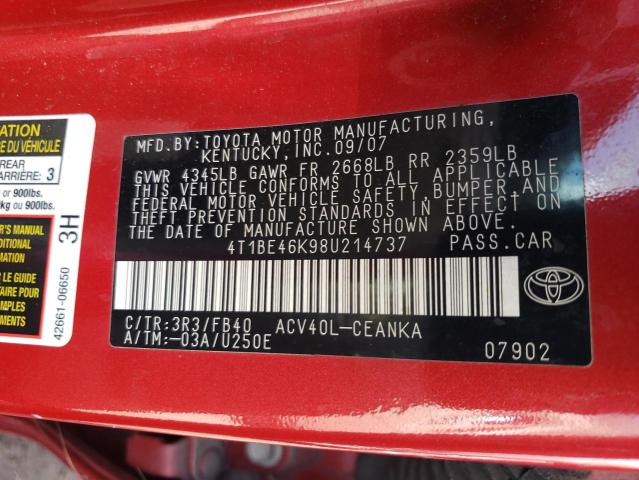 Photo 10 from auction – 2008 TOYOTA CAMRY CE with VIN 4T1BE46K98U214737