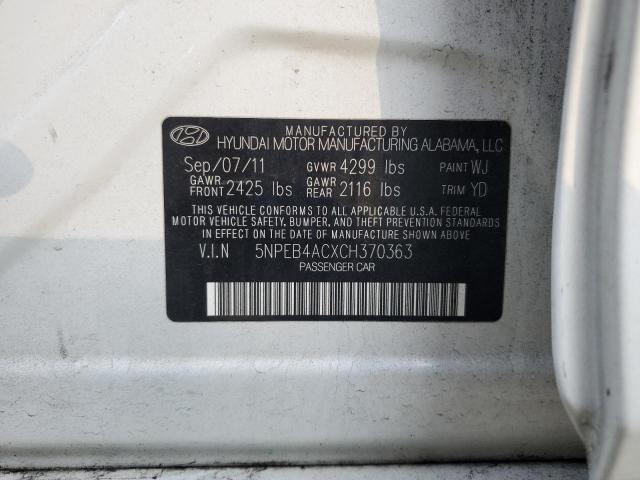 Photo 10 from auction – 2012 HYUNDAI SONATA GLS with VIN 5NPEB4ACXCH370363
